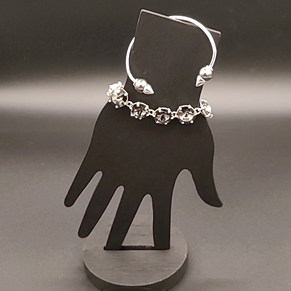 Stella & Dot - Amelie charcoal crystal bracelet and pearl spike cuff set of 2